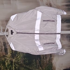 Rue 21 Womens XL white reflective lightweight zip up long sleeve jacket + hood